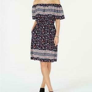Style & Co. Navy Floral Off-Shoulder Midi Dress